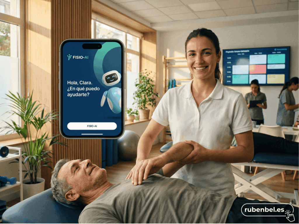 Fisioterapeuta usando inteligencia artificial para gestionar su clínica y liberar tiempo.