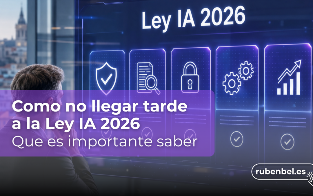 Alt: Empresa revisando el impacto de la ley IA 2026 mientras integra inteligencia artificial de forma segura y transparente en sus procesos de negocio.